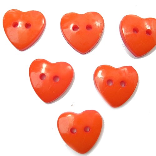 Lot 6 boutons acryliques : coeur orange 14mm