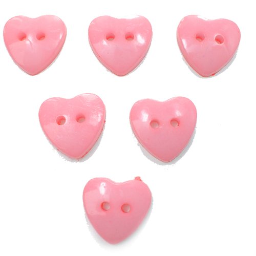 Lot 6 boutons acryliques : coeur rose clair  14mm