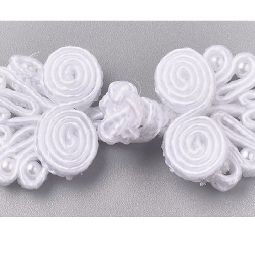 Lot 5 boutons brandebourg blanc motif fantaisie polyester 6*2cm (02)