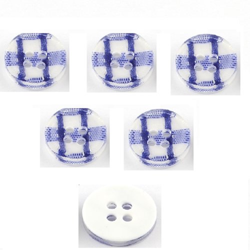 Lot 6 boutons acryliques : rond vivhy bleu/blanc 13mm (01)
