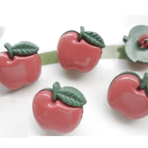 Lot 6 boutons acryliques : pomme rose/verte 16*16mm