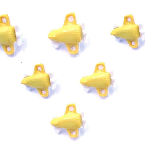 Lot 6 boutons acryliques : avion jaune/blanc 18*17mm