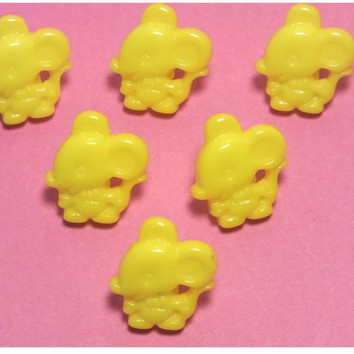 Lot 6 boutons acryliques : souris jaune 16*14mm (01)