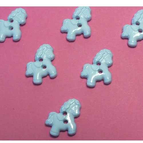 Lot 6 boutons acryliques : poney bleu 15mm