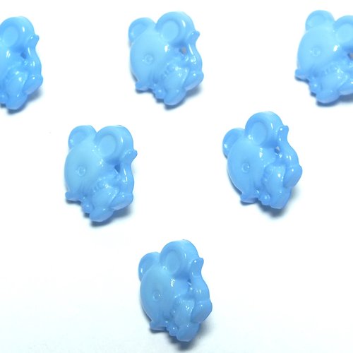 Lot 6 boutons acryliques : souris bleu 16*14mm (01)