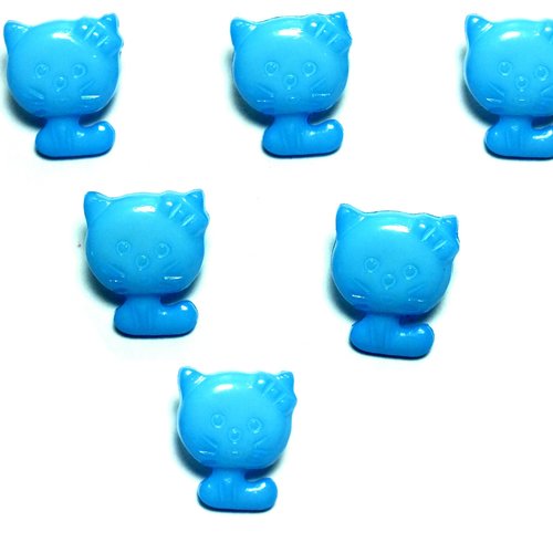 Lot 6 boutons acryliques : chat bleu 14*12mm (01)