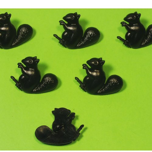 Lot 6 boutons acryliques : ecureuil noir 22*17mm