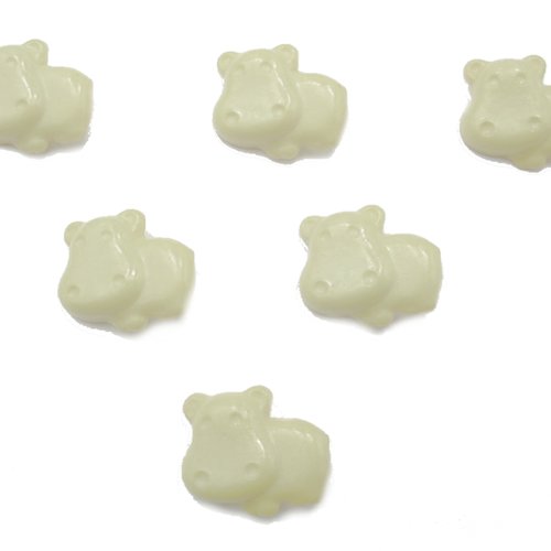 Lot 6 boutons acryliques : hippopotame blanc15*13mm
