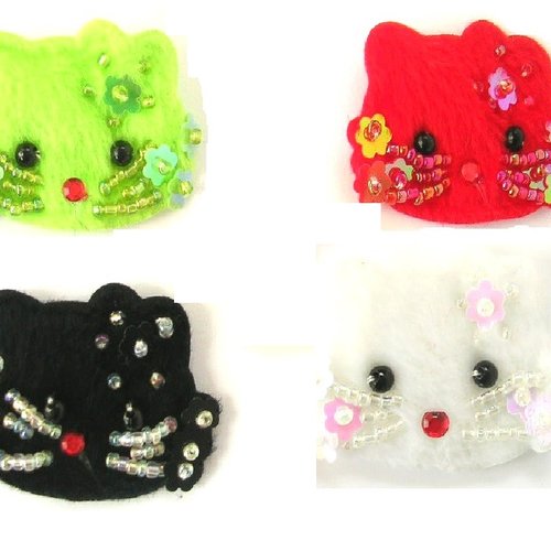 Lot 4 appliques : tete chat polaire blanc rouge noir et vert 4*3cm