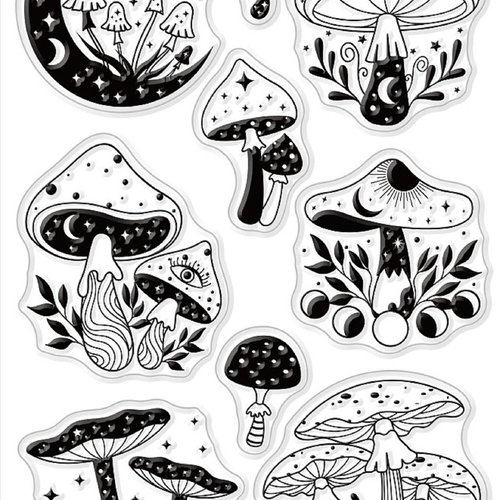 Tampons silicone transparent  motifs champignons (01)