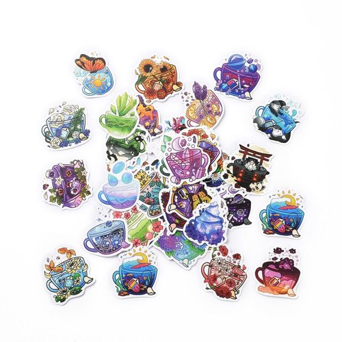 Lot 49 stickers  thème tasse fantaisie  dimension 5*5cm