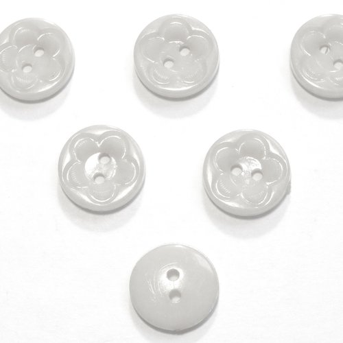 Lot 6 boutons acryliques : rond motif fleur blanc 21mm (01)