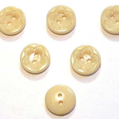 Lot 6 boutons acryliques : rond motif fleur beige 21mm (01)