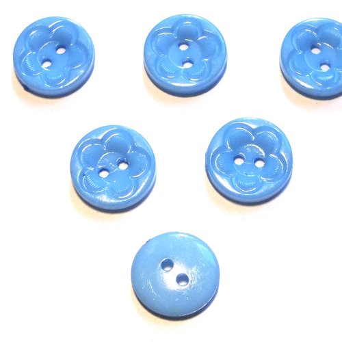 Lot 6 boutons acryliques : rond motif fleur bleu 21mm (01)