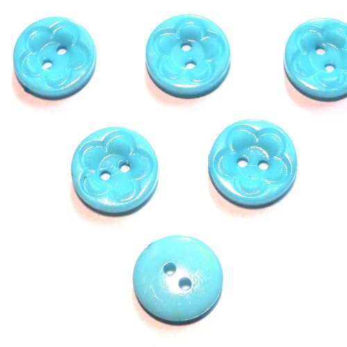 Lot 6 boutons acryliques : rond motif fleur bleu clair 21mm (01)