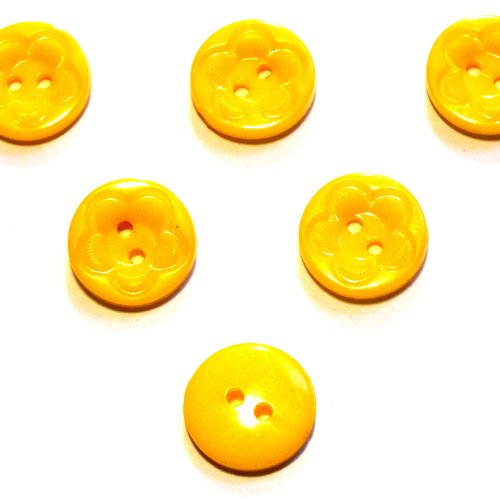 Lot 6 boutons acryliques : rond motif fleur jaune fonçé 21mm (01)