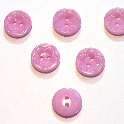 Lot 6 boutons acryliques : rond motif fleur mauve 21mm (01)