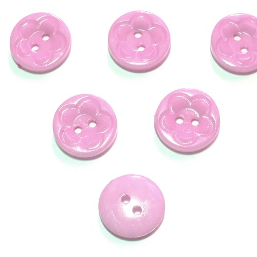 Lot 6 boutons acryliques: rond motif fleur rose clair 21mm (01)
