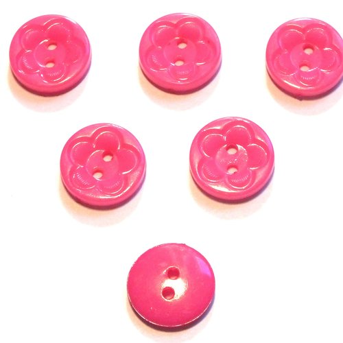 Lot 6 boutons acryliques: rond motif fleur rose fonçé 21mm (01)