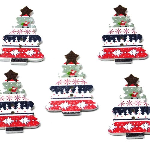 Lot 5 boutons bois : sapin noël 35*25mm (16)