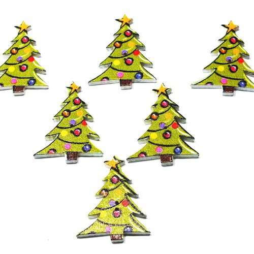 Lot 5 boutons bois : sapin noël 30*20mm (15)