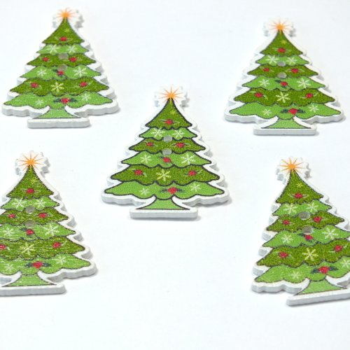 Lot 5 boutons bois : sapin noël 35*25mm (18)