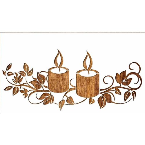 Pochoir  plastique mylar :  2 bougeoirs noel sur feuilles 30*18cm