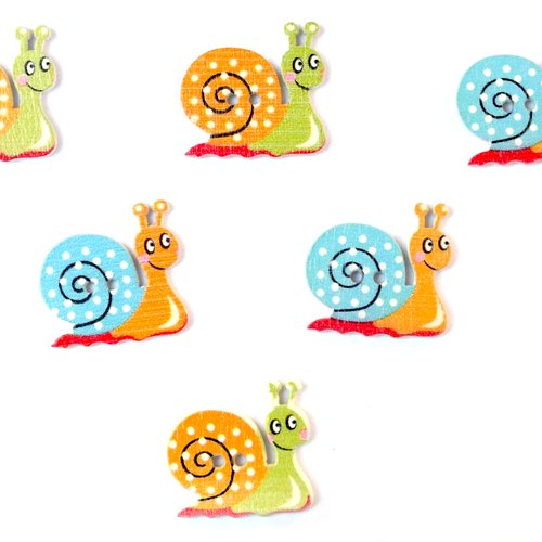 Lot 6 boutons bois : escargot 23*21mm (05)