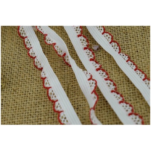 Elastique 2 metres : nylon blanc/rouge largeur 11mm (06)