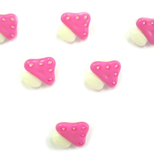 Lot 6 boutons acryliques : champignon rose fonçé/blanc 15mm