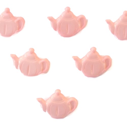 Lot 6 boutons acryliques : theière rose 18*14mm