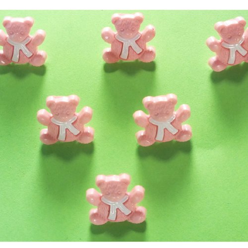 Lot 6 boutons acryliques : ourson rose/blanc 14*13mm