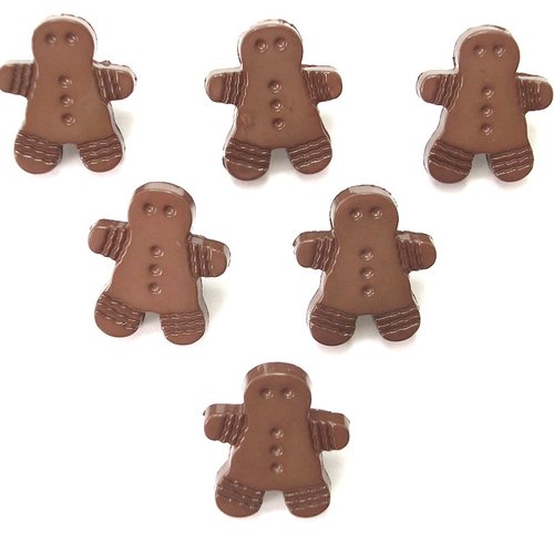 Lot 6 boutons acryliques : bonhomme pain épice marron 17*15mm