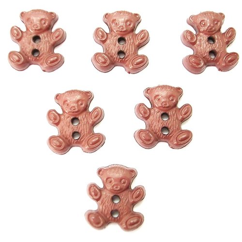 Lot 6 boutons acryliques : ourson marron 16*14mm