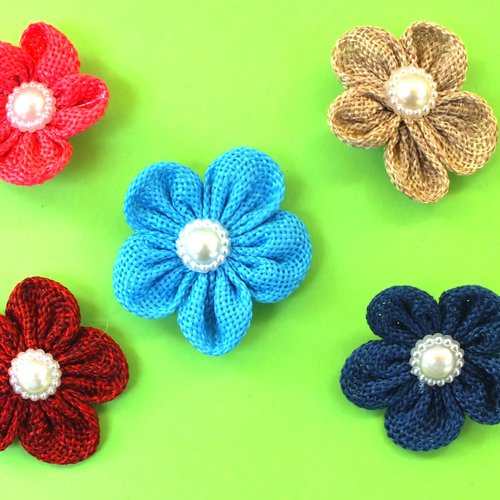 Lot 5 appliques tissus : fleur multicolore 45mm (02)