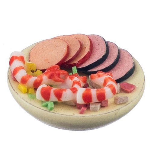 Miniature resine : assiette saucisson et crevette 26mm