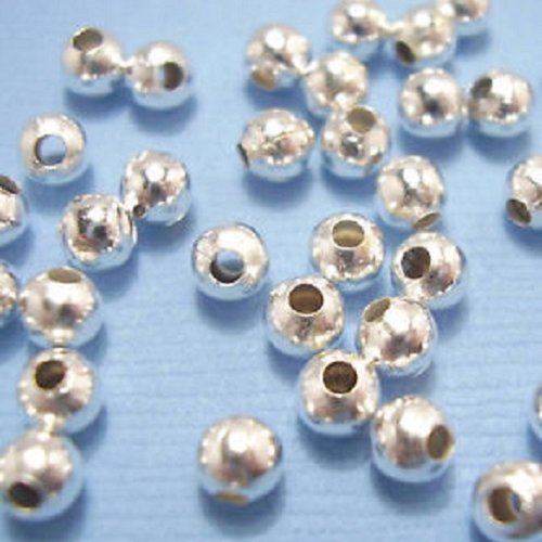Lot 50 perles : rondes plaquées argentées lisses 6mm