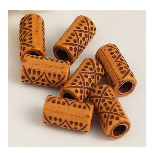 Perles acryliques : 50 cylindres marrons/noires 11*6mm (01)