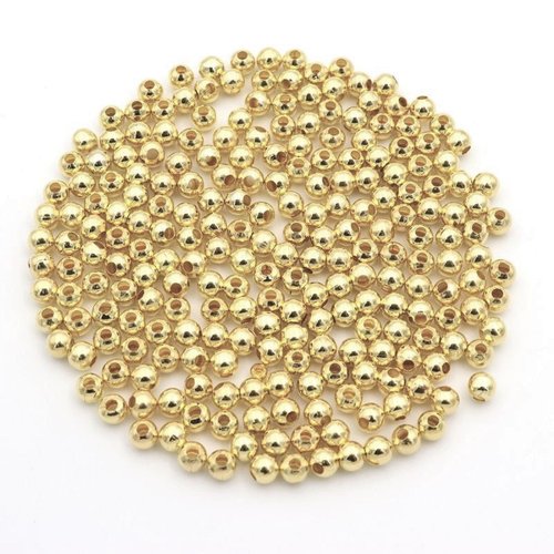 Perles acryliques : 100 rondes lisses dorées 4mm