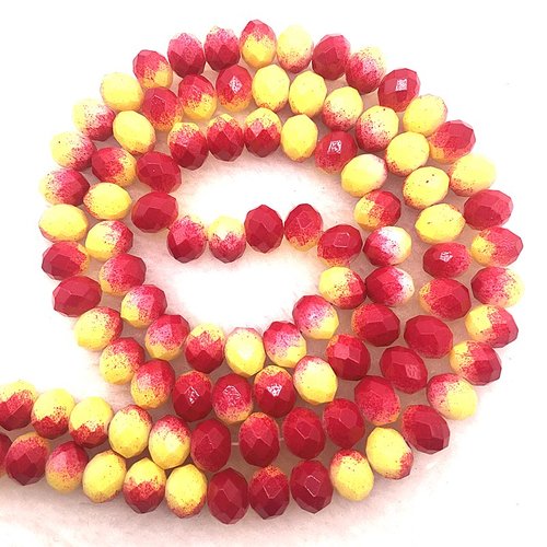 Perles verres : 30 rondes à facettes rouge/jaune 8*6mm (25)