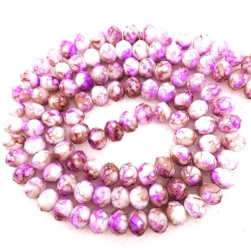Perles verres : 30 rondes à facettes mauve/marron/blanc 8*6mm (26)