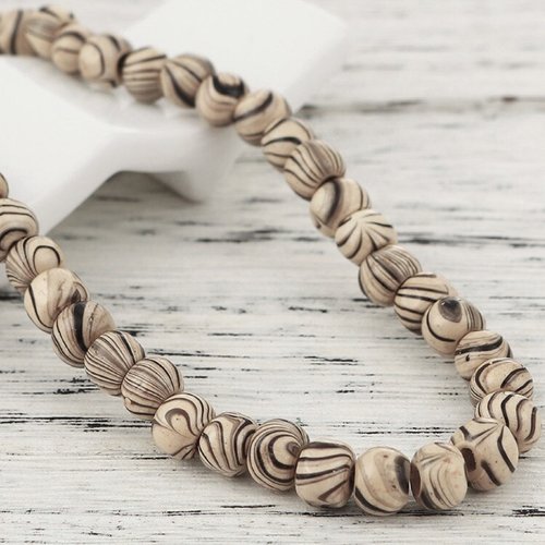 Perles bois : 30 rondes biformes crème/noire 10mm (14)