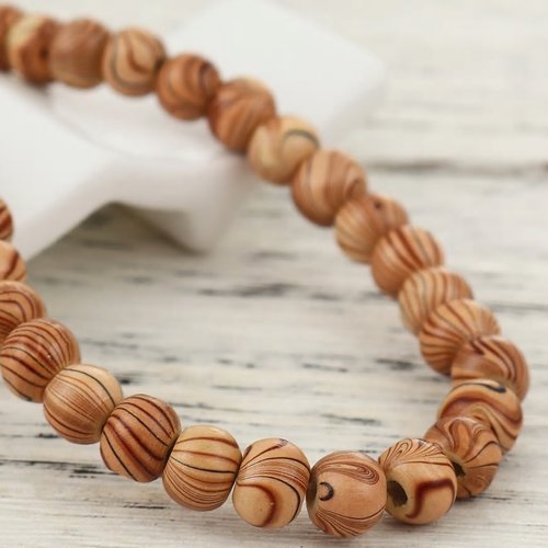 Perles bois : 50 rondes marrons marbrés 6mm (22)