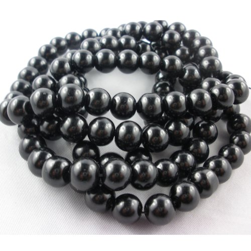 Lot 140 perles acryliques : rondes noires 6mm