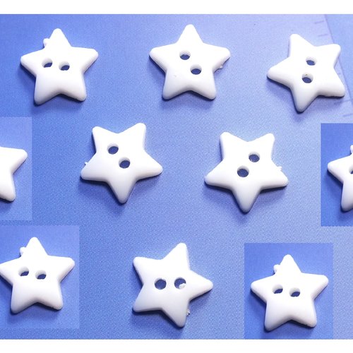 Lot 20 boutons acryliques : etoile blanche 12mm