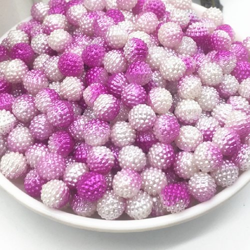 Perles acryliques : 50 rondes imitation perle mauve/blanc 7 mm