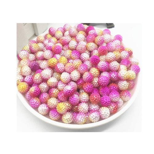 Perles acryliques : 50 rondes imitation perle rose/jaune/blanc 7 mm