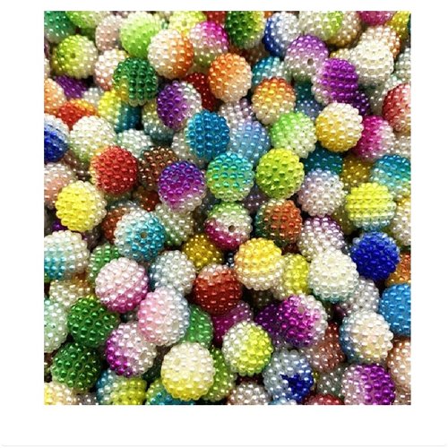 Perles acryliques : 50 boules  imitation perles multicolores 7mm (01)
