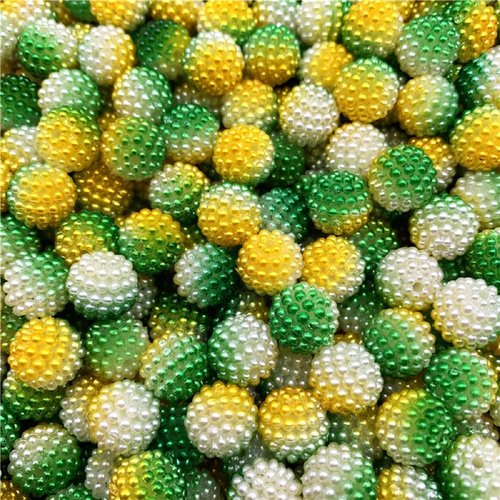 Perles acryliques : 25 rondes imitation perle vert/jaune/blanc 12mm