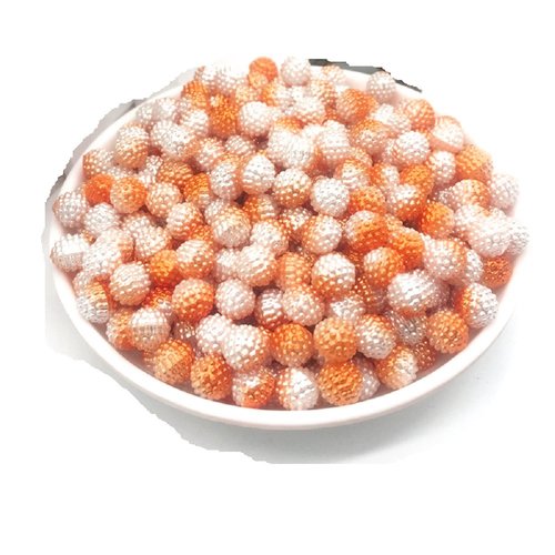 Perles acryliques : 25 rondes imitation perle orange/blanc12mm